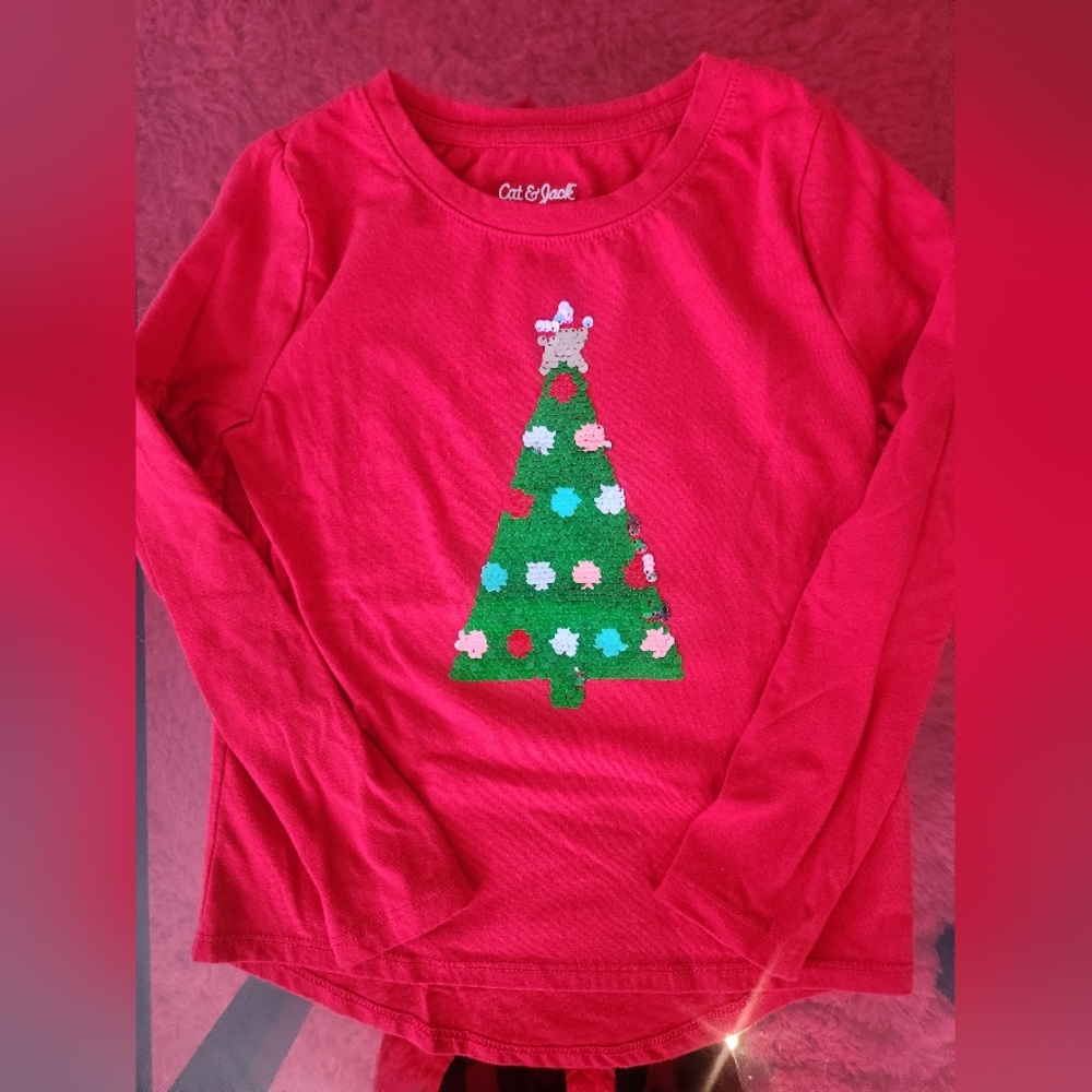 Cat & Jack Girls Long Sleeve Cotton Shirts Red Christmas Size 6/6X and 6/7